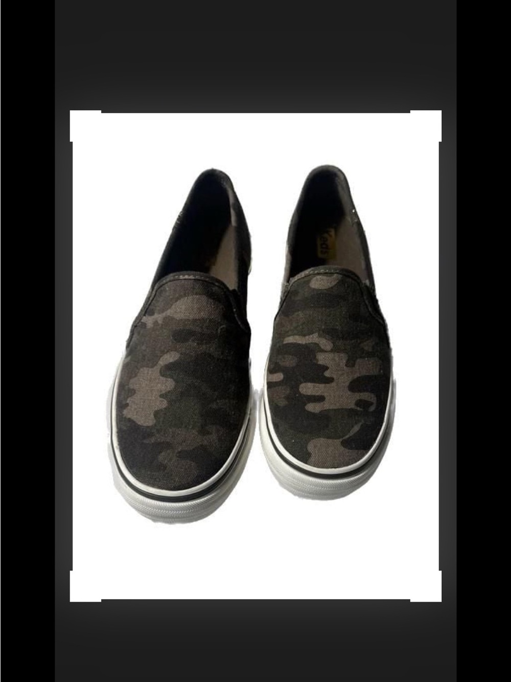 Keds Slip-On Sneakers in Black and Dark Green Camo